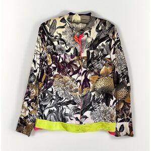 Elie Tahari Multicolor Print Silk Long Sleeve Blouse Resort Wear Button Up Sz L